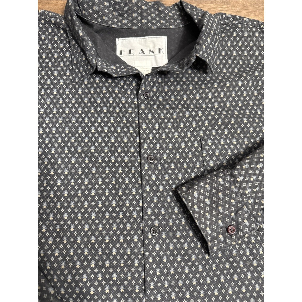 Frank Vintage Button Up Dress Shirt Pocket Black Geometric Made In USA Large